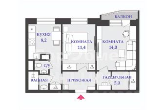2-комн.кв., 51 м², этаж 5