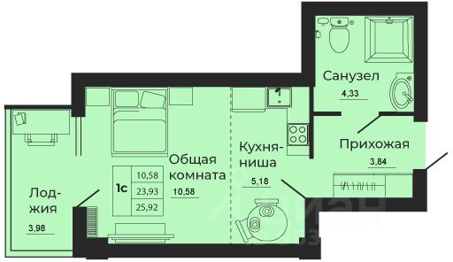 Студия, 25,7 м², 14/24 этаж