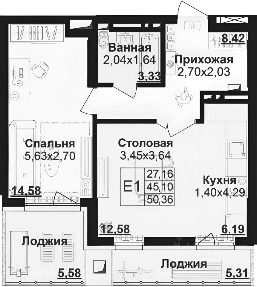 Планировка этой квартиры по данным Циан