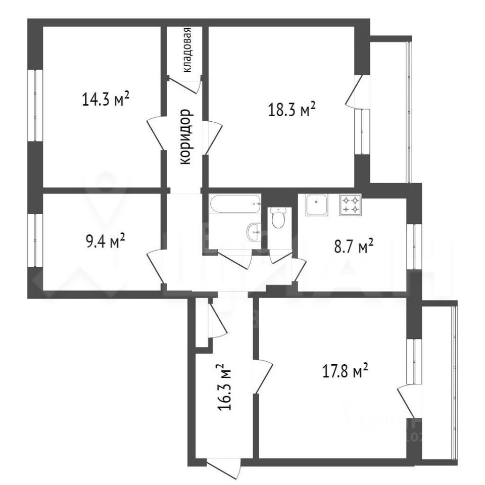 Планировка этой квартиры по данным Циан