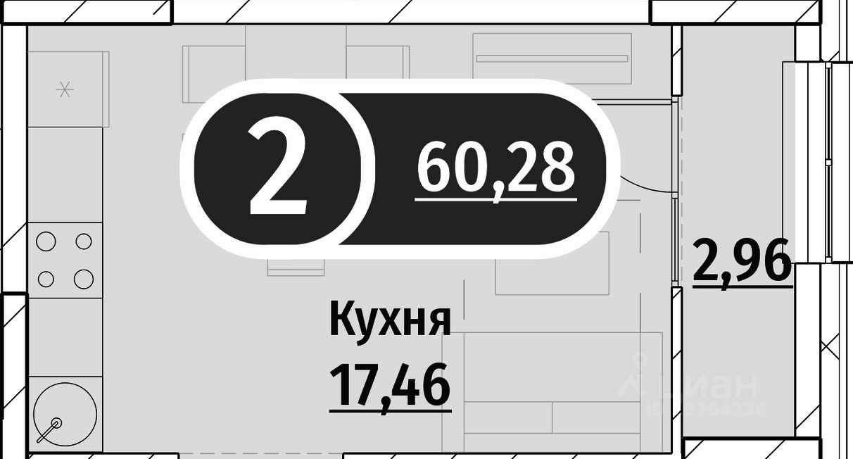 Планировка этой квартиры по данным Циан