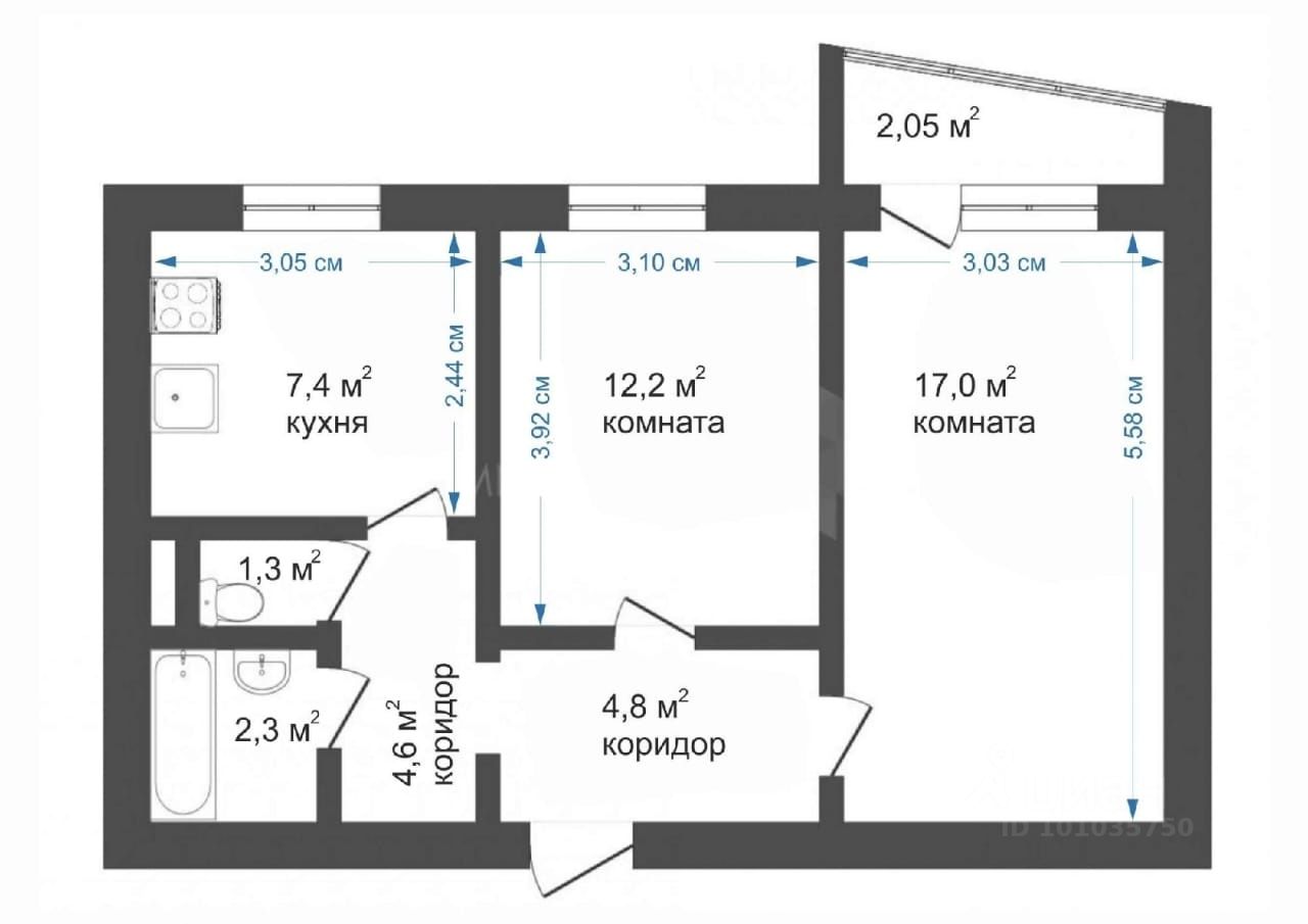 Планировка этой квартиры по данным Циан