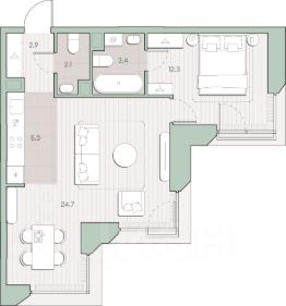 1-комн.кв., 51 м², этаж 2
