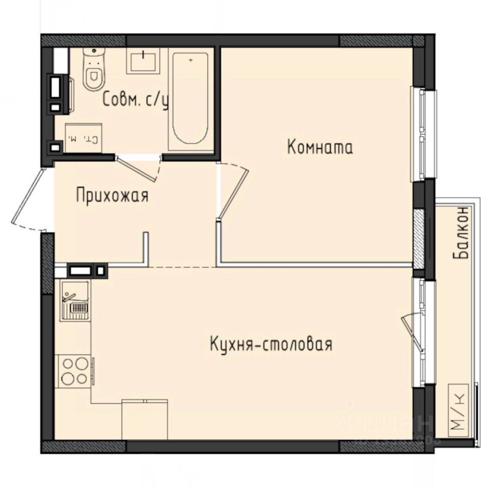 1-комн.кв., 37,1 м², 3/10 этаж