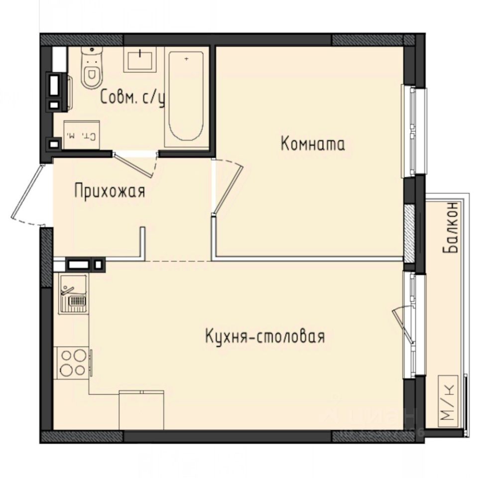 1-комн.кв., 37,1 м², 5/10 этаж