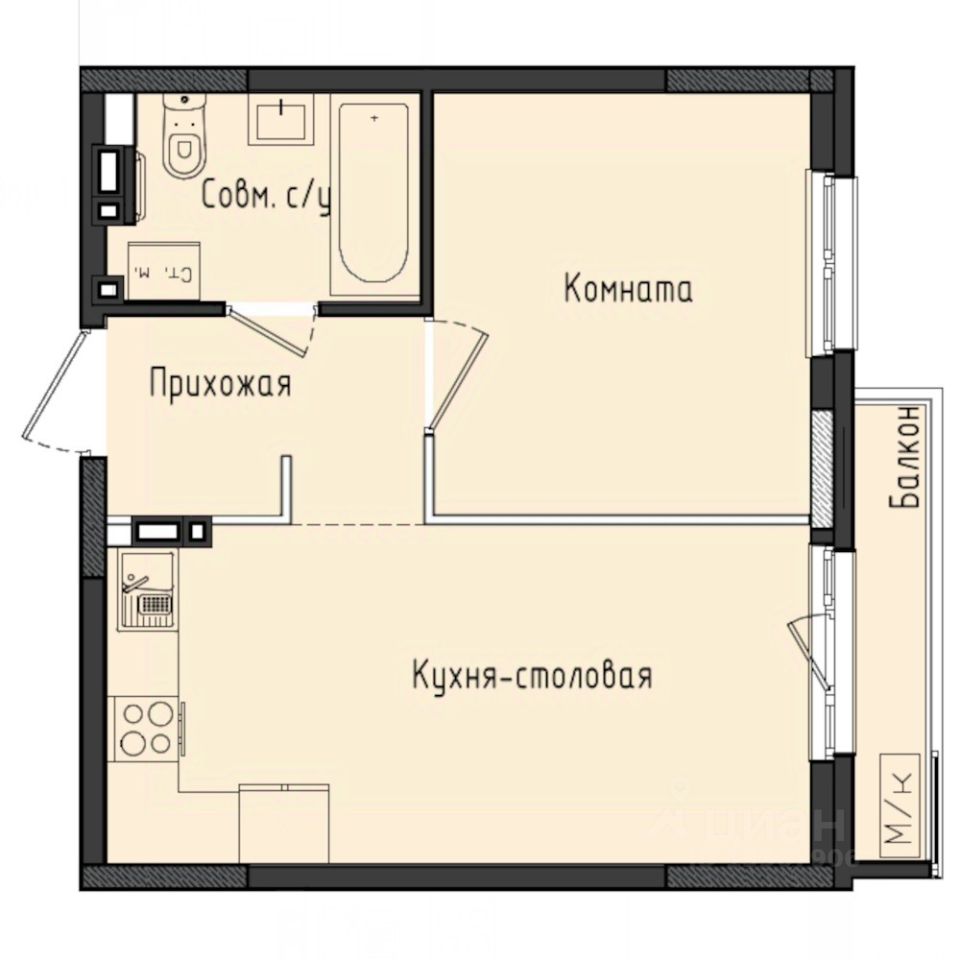 1-комн.кв., 37,1 м², 6/10 этаж