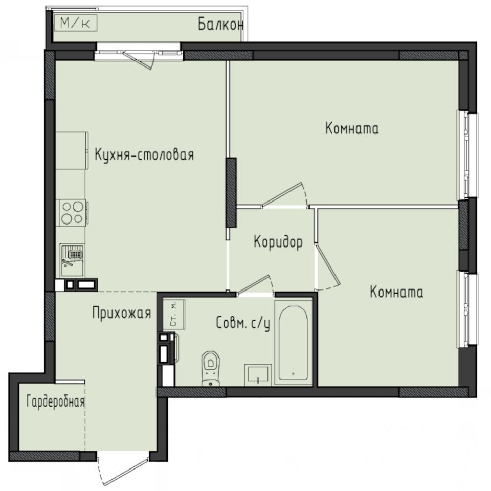 2-комн.кв., 55,8 м², 3/10 этаж