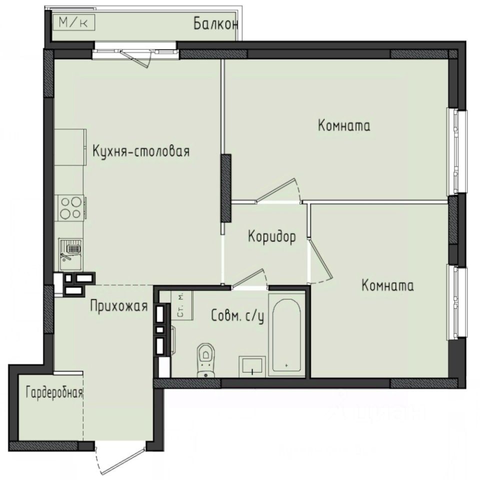 2-комн.кв., 55,5 м², 9/10 этаж