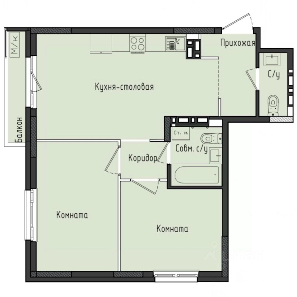 2-комн.кв., 55 м², 10/10 этаж