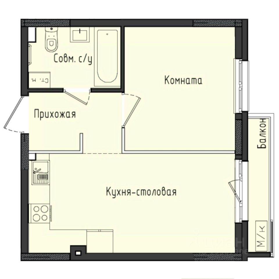 1-комн.кв., 37,4 м², 2/10 этаж