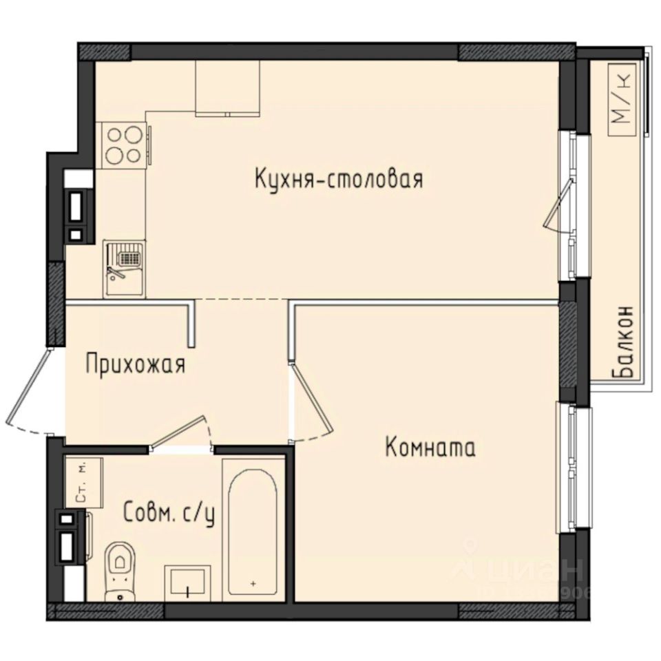 1-комн.кв., 36,5 м², 6/10 этаж