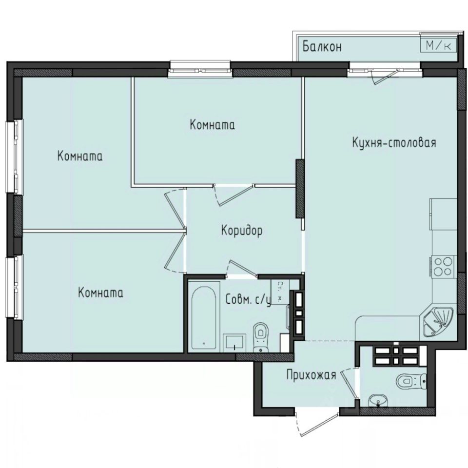 3-комн.кв., 70,3 м², 8/10 этаж
