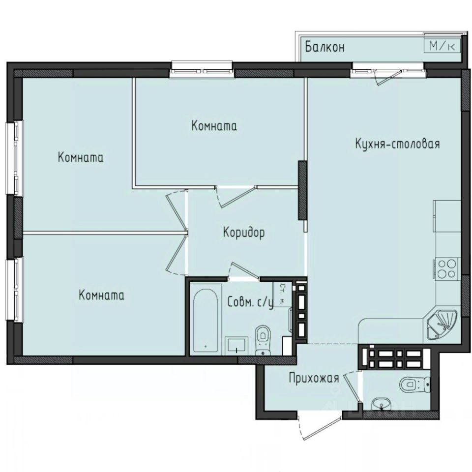 3-комн.кв., 70,1 м², 10/10 этаж