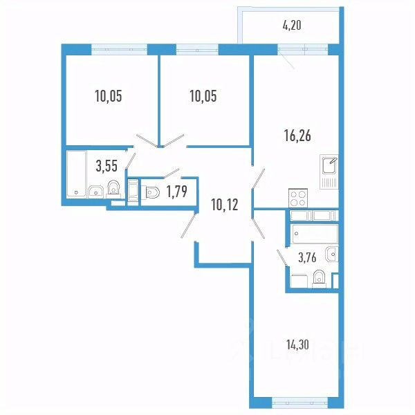 3-комн.кв., 71,1 м², 3/12 этаж