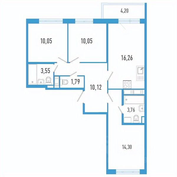 3-комн.кв., 71,1 м², 5/12 этаж