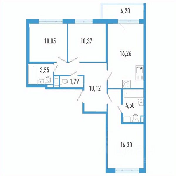 3-комн.кв., 72,3 м², 2/12 этаж