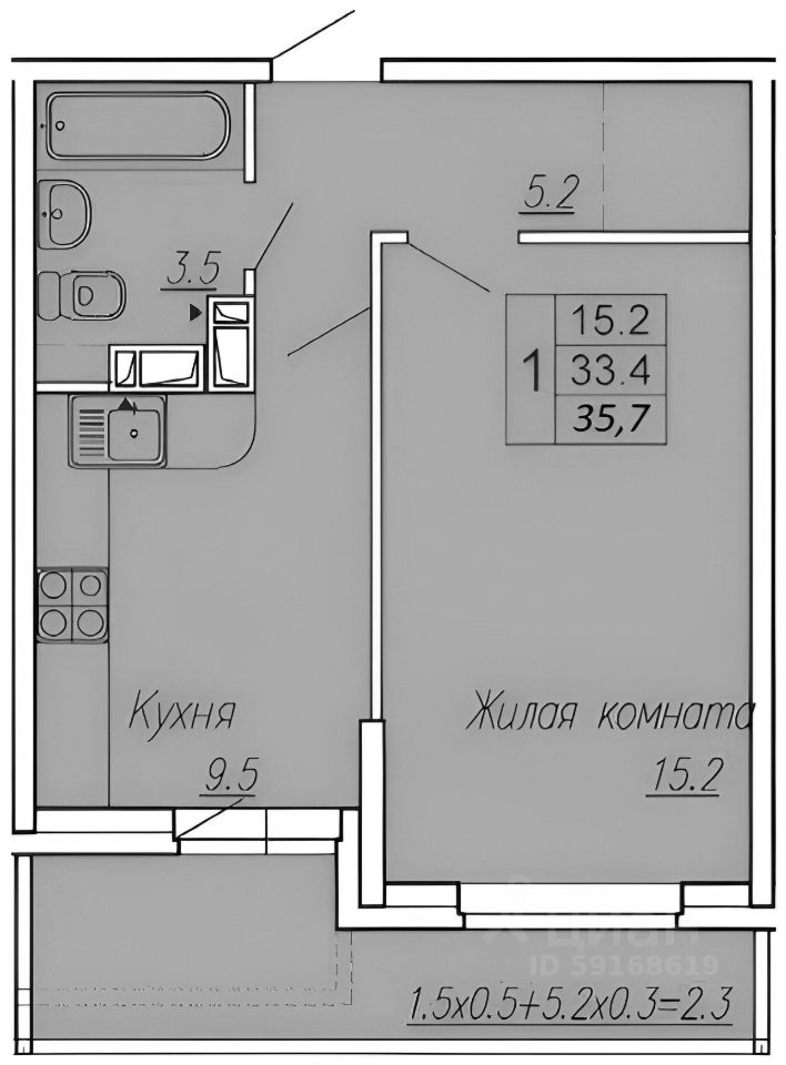 Планировка этой квартиры по данным Циан