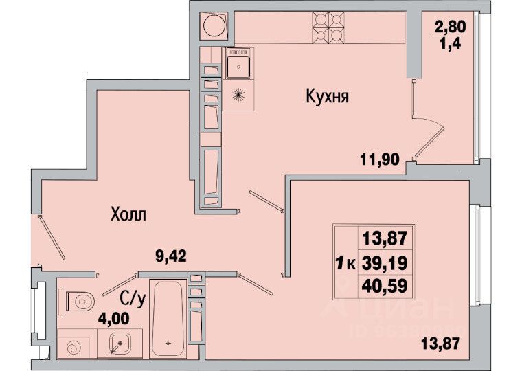 1-комн.кв., 38,6 м², 5/10 этаж
