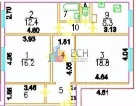 3-комн.кв., 78 м², этаж 1