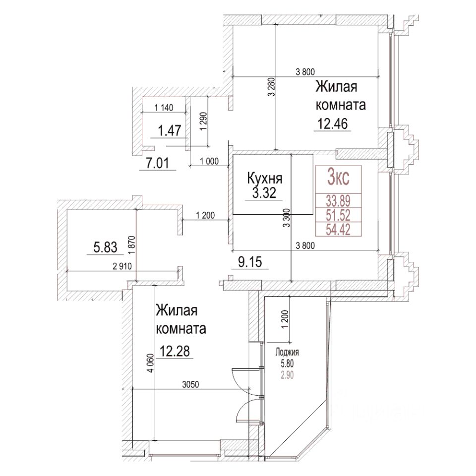 1-комн.кв., 51,5 м², 3/21 этаж