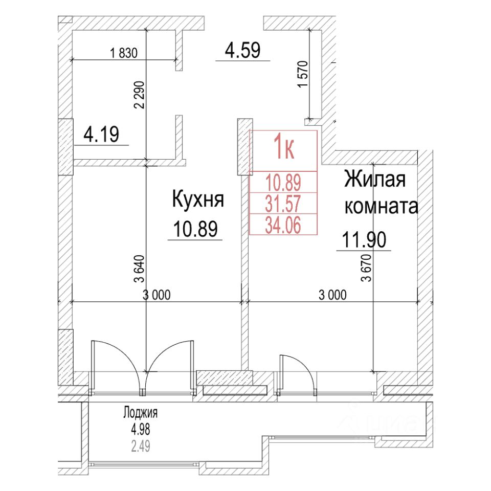 Студия, 31,5 м², 15/21 этаж