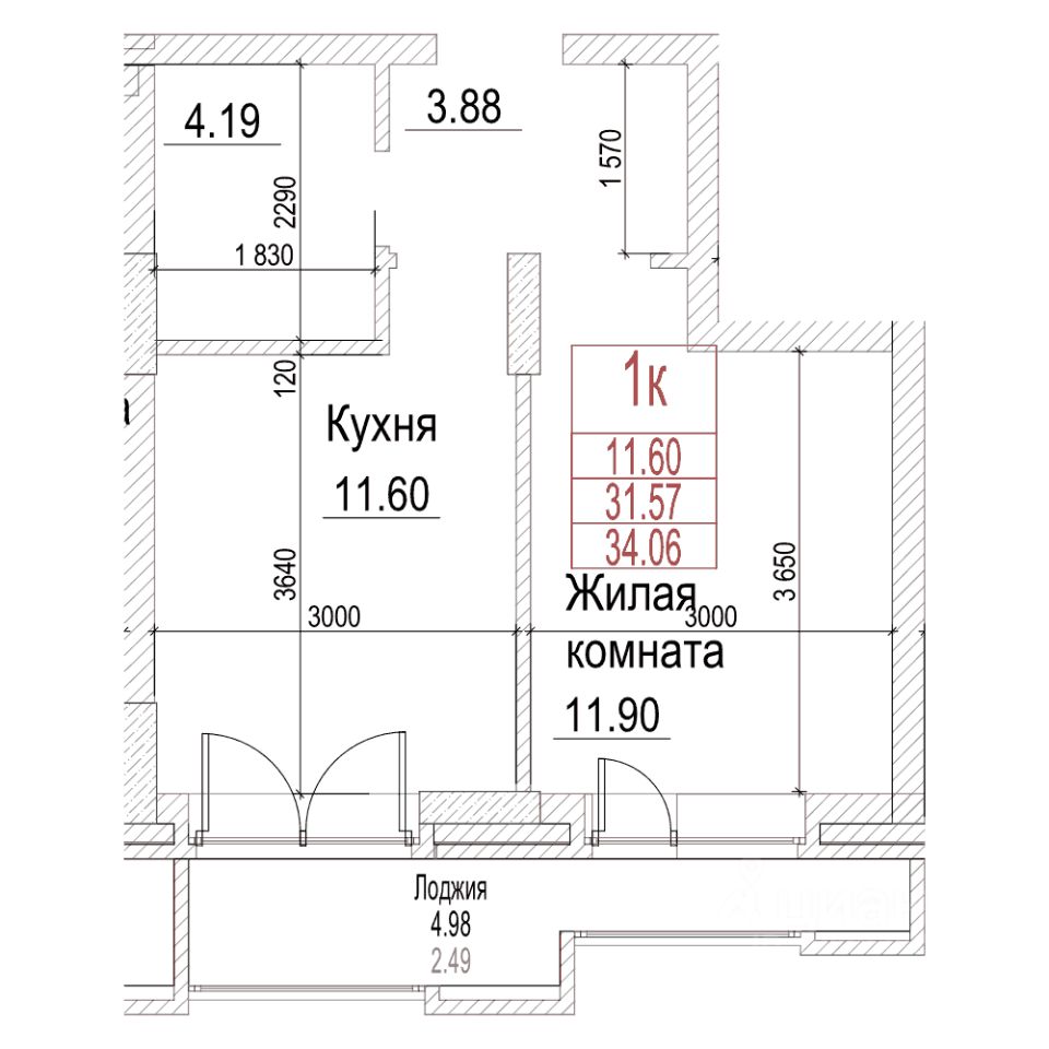 Студия, 31,5 м², 11/21 этаж