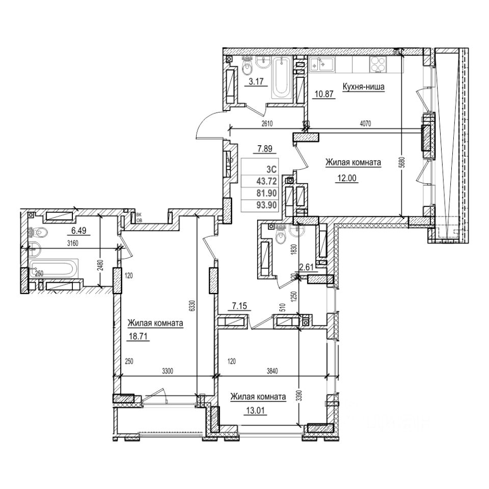 3-комн.кв., 81,9 м², 29/29 этаж