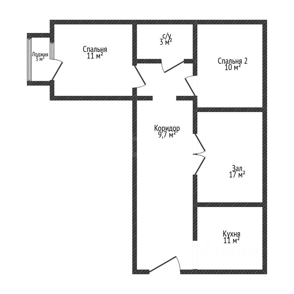 Планировка этой квартиры по данным Циан