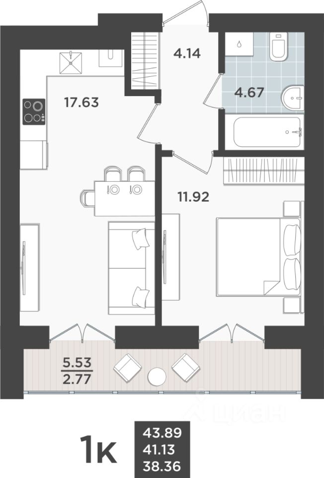 1-комн.кв., 41,1 м², 5/10 этаж