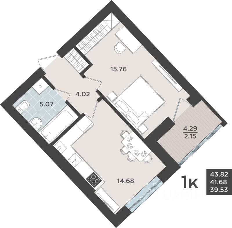 1-комн.кв., 41,7 м², 4/10 этаж