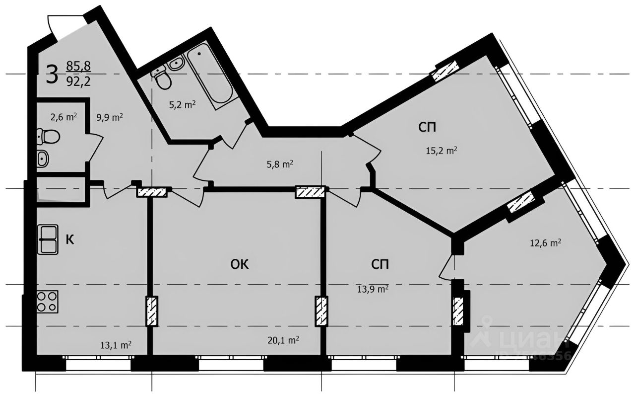 Планировка этой квартиры по данным Циан
