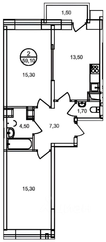 Планировка этой квартиры по данным Циан