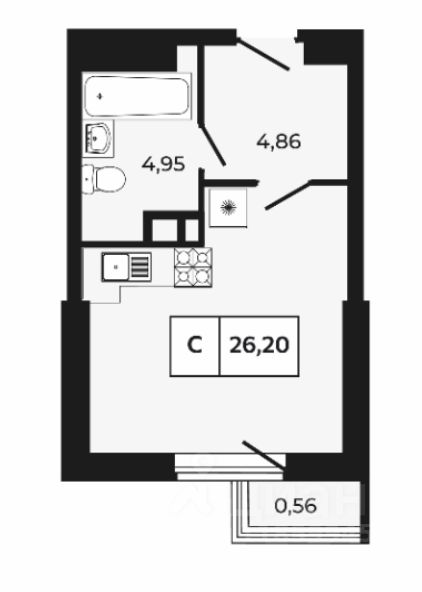 Студия, 26,2 м², 4/21 этаж