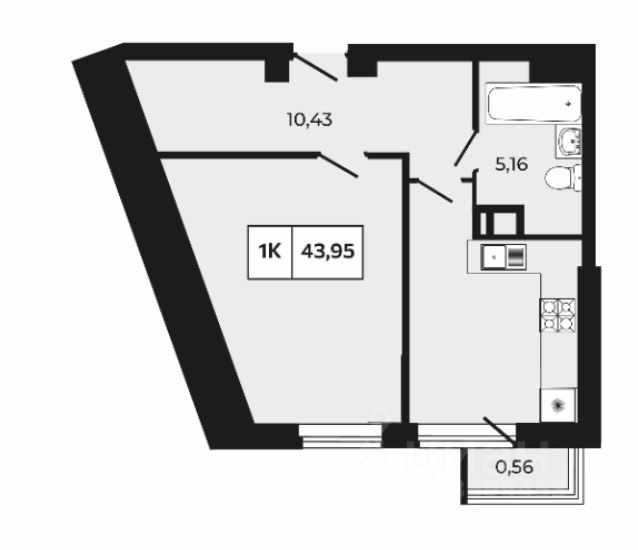 1-комн.кв., 44 м², 4/21 этаж