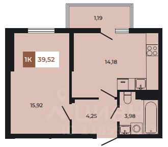 1-комн.кв., 39,5 м², 8/8 этаж