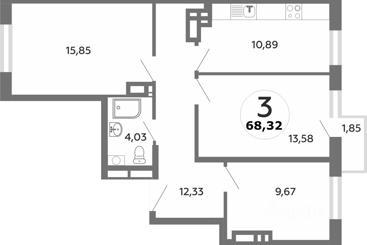 Планировка этой квартиры по данным Циан