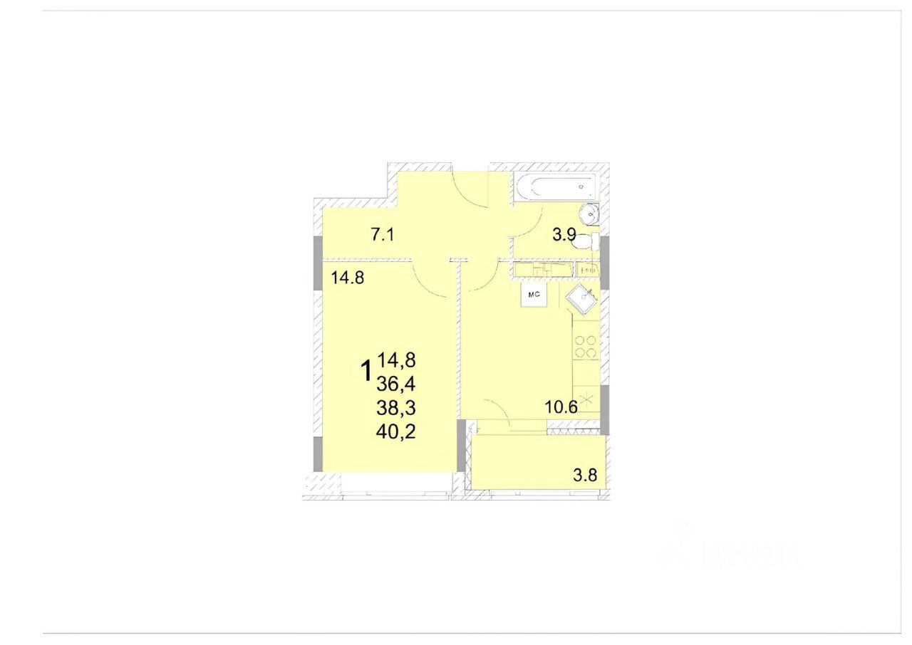 Планировка этой квартиры по данным Циан