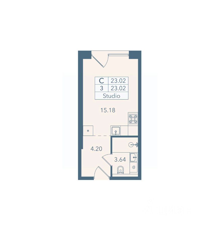 Апарт-студия, 23 м², 4/8 этаж