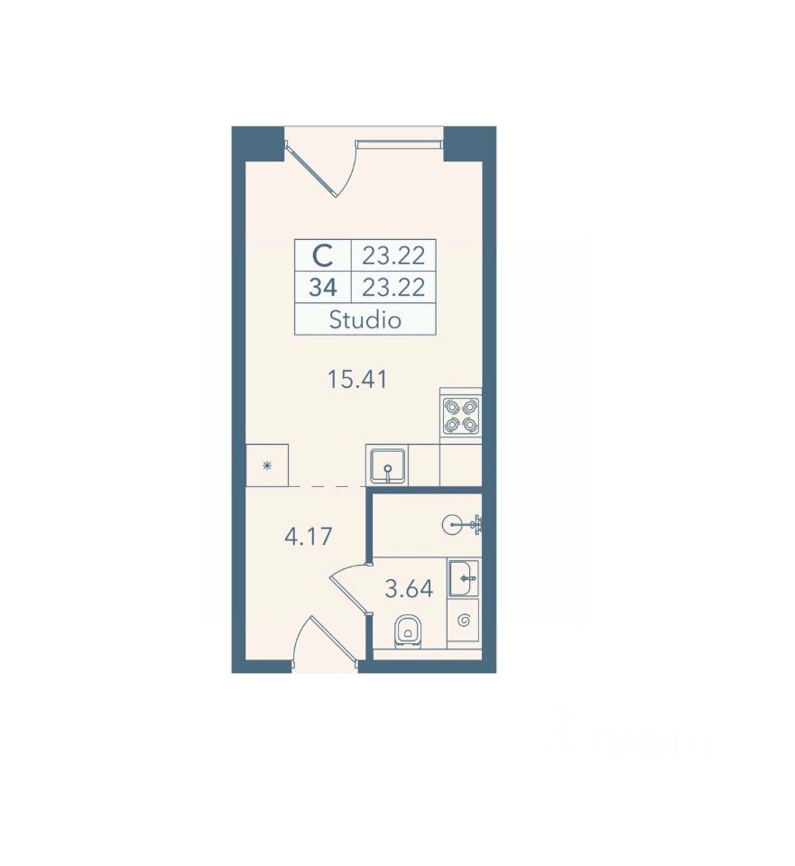 Апарт-студия, 23,2 м², 4/8 этаж