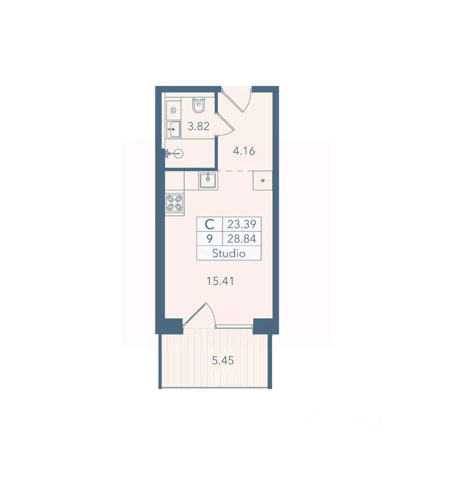 Апарт-студия, 28,8 м², 3/8 этаж