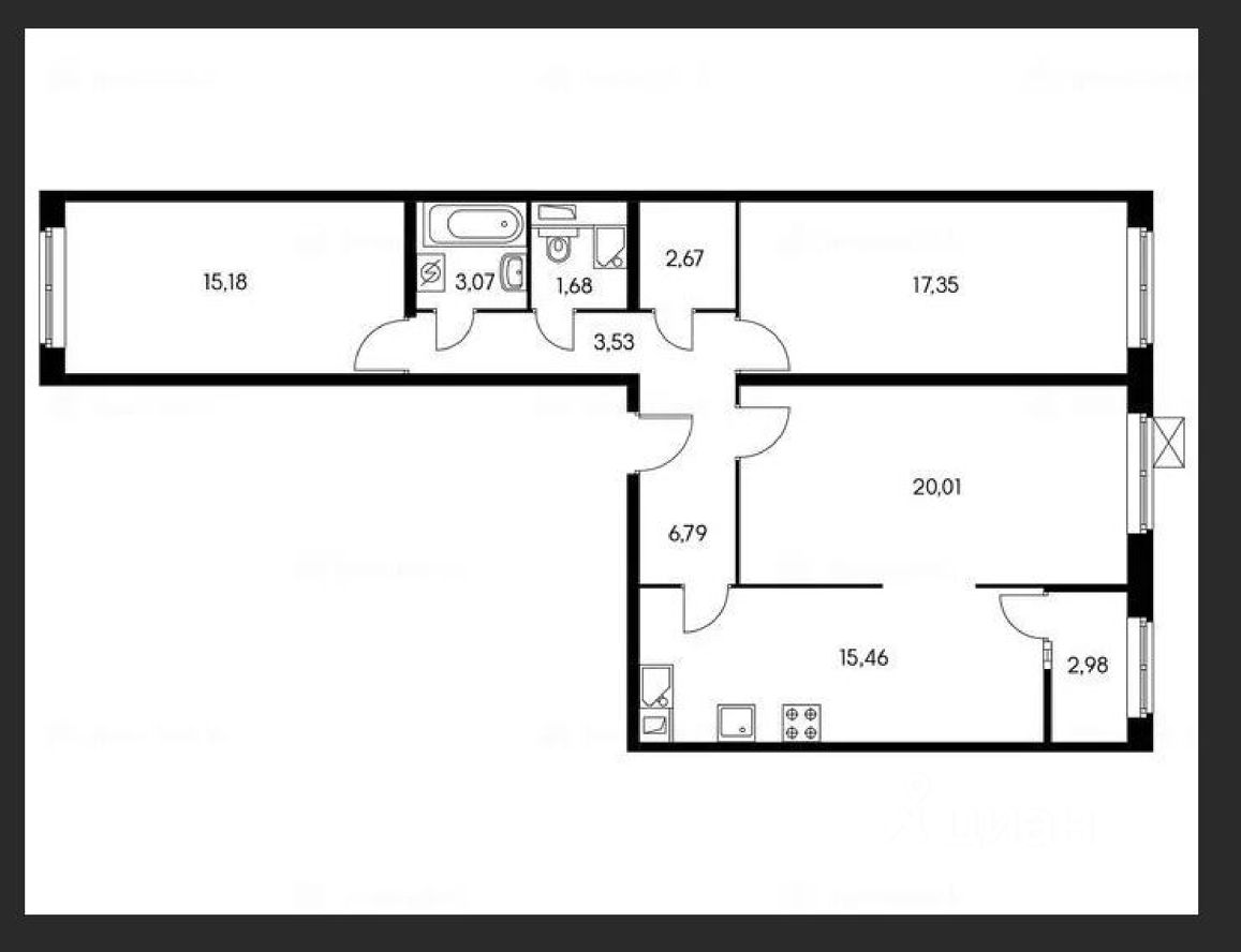 Планировка этой квартиры по данным Циан