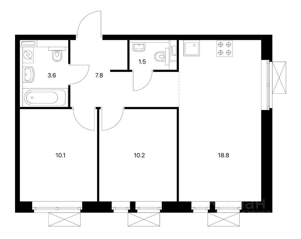 Планировка этой квартиры по данным Циан