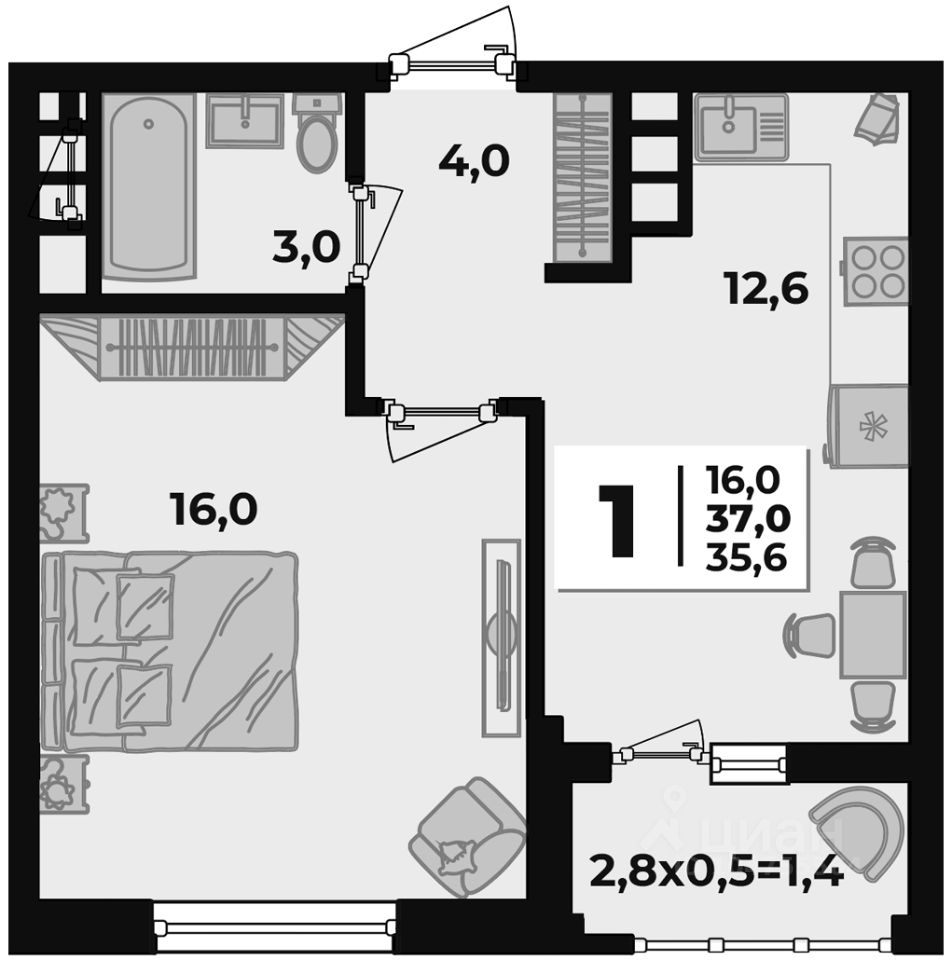 Планировка этой квартиры по данным Циан