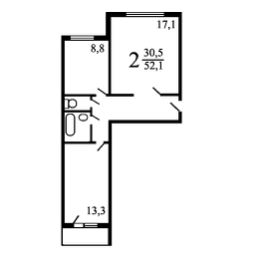 2-комн.кв., 50 м², этаж 4
