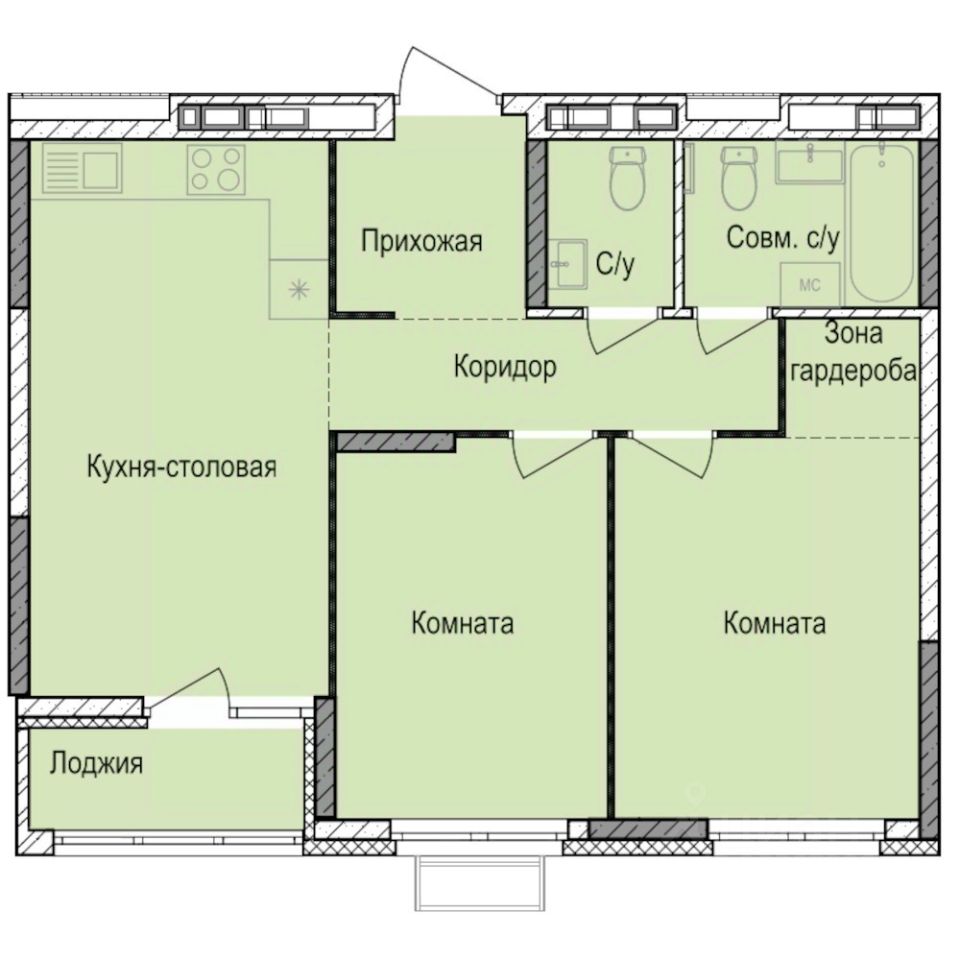 2-комн.кв., 57,3 м², 9/17 этаж