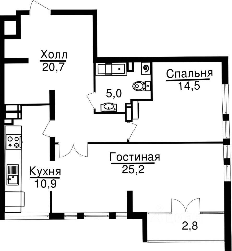 Планировка этой квартиры по данным Циан