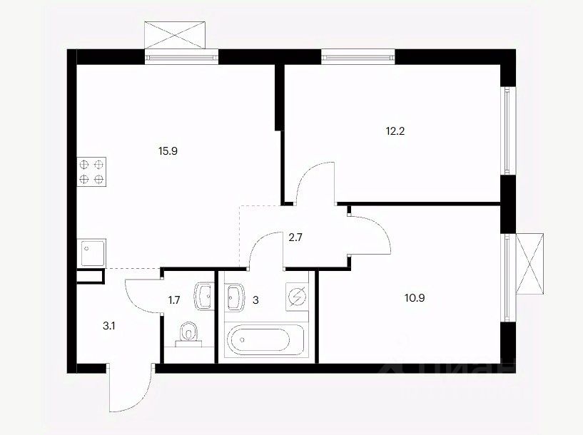 2-комн.кв., 49,5 м², 17/17 этаж