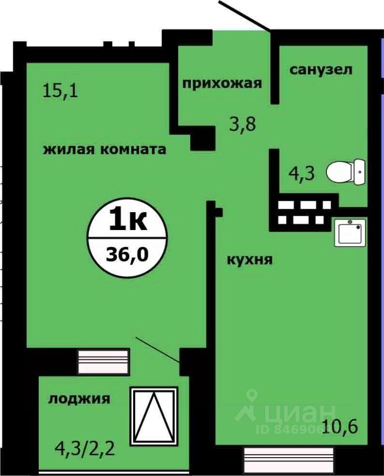 1-комн.кв., 35 м², 15/19 этаж