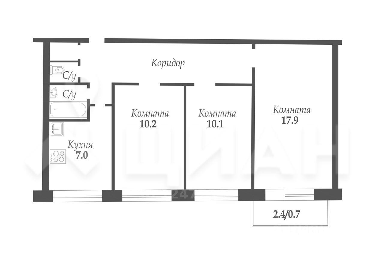 Планировка этой квартиры по данным Циан