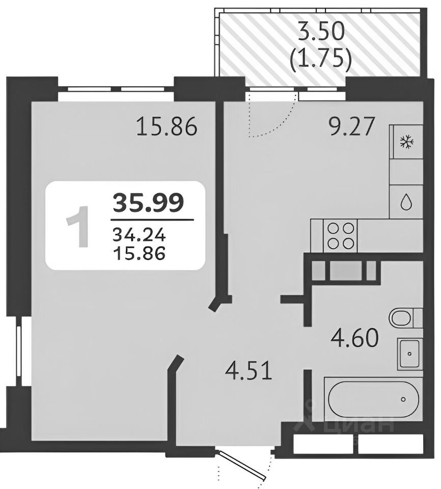 Планировка этой квартиры по данным Циан